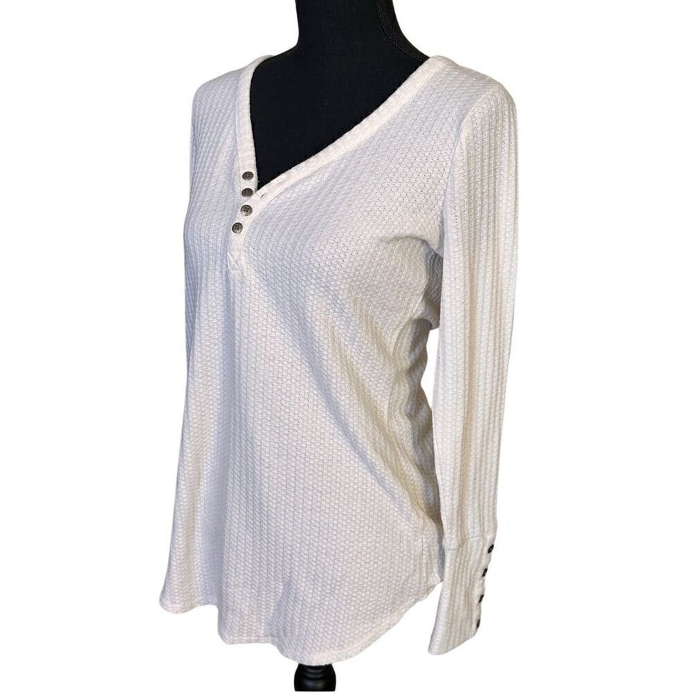 Chaser Women's Ivory/WhiteāHenley Thermal Polyester/Rayon/Spandex SzāSmall